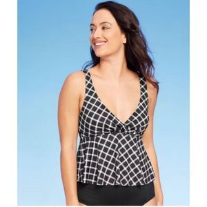 NWT Kona Sol Gingham Front Cropped Tankini Top